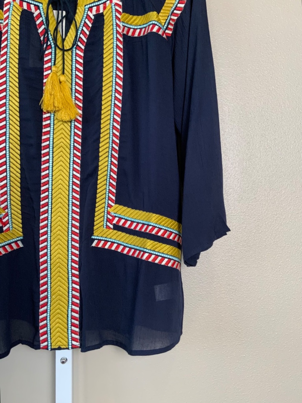 THML Embroidered Tassel Tie 3/4 Sleeve Top - Picture 9 of 16